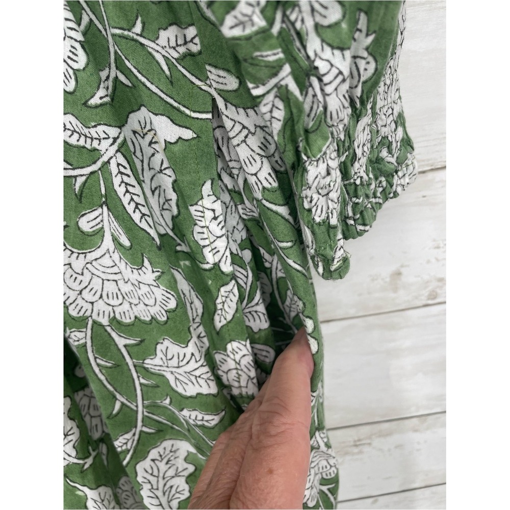 Mod's Mahal Green White Block Print Floral Maxi Dress Size M 100% Cotton Pockets - Picture 6 of 9